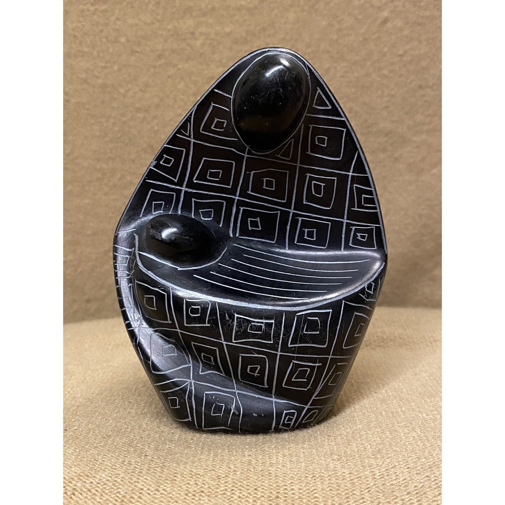 Genuine African Hand Carved & Etched Really Heavy Black Stone Mother/Child Kenya